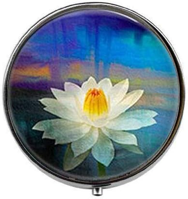 Beyaz Lotus Çiçeği-Zen Yoga Mavi Buda Budist Sanat Fotoğraf Hap Kutusu-Charm Hap Kutusu-Cam Şeker Kutusu