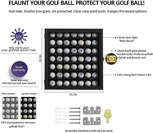 KCRasan Golf Topu Vitrini Kilitlenebilir-Golf Tutkunları için Golf Topu Tutacağı Hediyesi - %98 UV Korumalı Duvara
