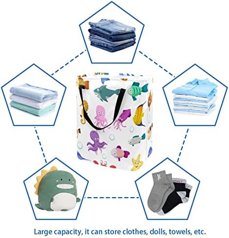 Renkli Mercan Resif Hayvan Baskı Katlanabilir çamaşır Sepeti, 60L Su Geçirmez çamaşır sepetleri Çamaşır Kutusu Giysi