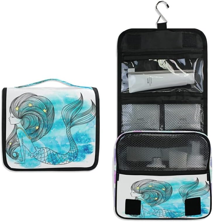 Asılı makyaj çantası Sevimli Denizkızı Mavi Güzel Denizkızı Balık Terazi Makyaj Seyahat çantası Tuvalet Taşınabilir
