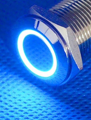 uxcell 16mm Mavi Halka LED 4 Terminal Anlık basmalı düğme anahtarı 1NO DC 3-5V