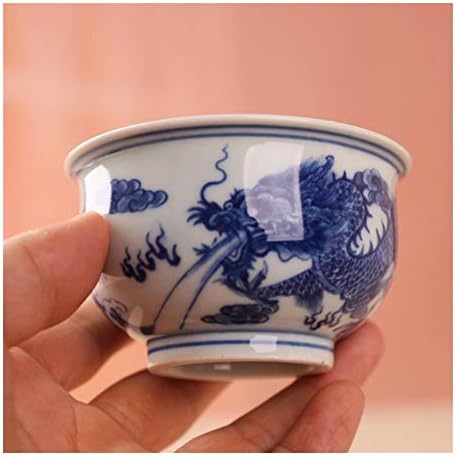 A1 El-boyalı mavi ve beyaz seramik bölünmemiş fincan çay bardağı Ejderha fincan (Renk: Ejderha, Boyutu : 51-100 ML)