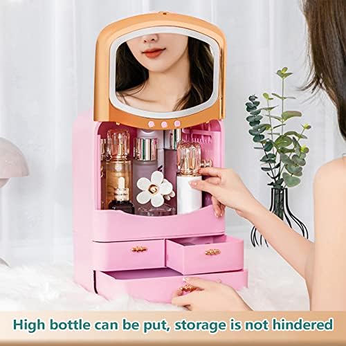 VEFSU Kozmetik kutusu toz geçirmez büyük kapasiteli saklama kutusu Kozmetik saklama kutusu Ayna kaldırma makyaj kutusu