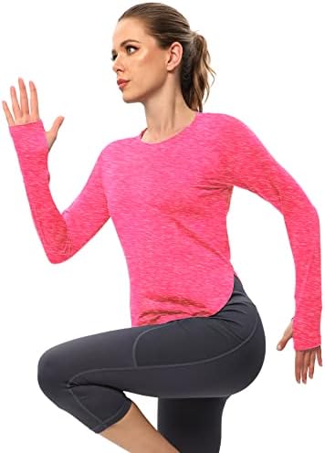 ICTİVE Uzun Kollu Egzersiz Gömlek Kadınlar için Koşu Yoga Spor Gömlek Başparmak Deliği ile Nefes Örgü Geri kadın Tee