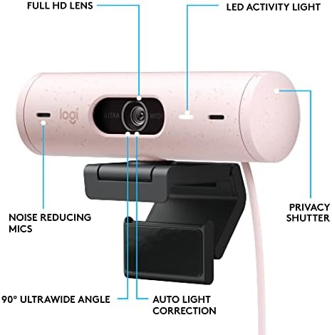 Logitech Brio 500 Full HD Web Kamerası ve Zone Vibe 100 Gürültü Önleyici Mikrofonlu Kablosuz Kulaklıklar, Microsoft