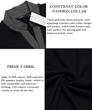 COOFANDY erkek Rahat polo gömlekler Pocktes ile Düzenli Fit Kısa Kollu POLO GÖMLEK Kontrast Renk Yaka Erkekler için