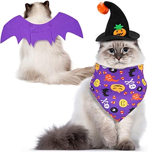 Cadılar bayramı Süslemeleri Pet Kostüm-Yarasa Kanatları, Kabak şapka ile Gülümseme, kedi Üçgen Eşarp Cosplay Köpek