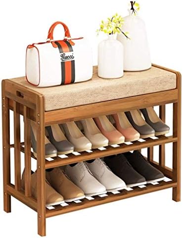 LLRYN Ayakkabı Rafı Tezgahı, Bambu Çıkarılabilir Yastık Depolama Rafı, 2 Katmanlı Giriş Ayakkabı Depolama Organizatör