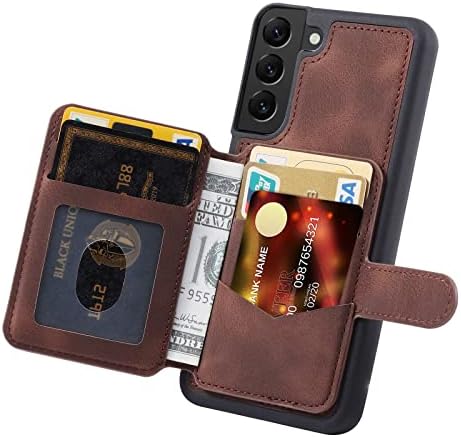 Telefon flip case, kart yuvası, nakit cep Samsung Galaxy S21 Kılıf Cüzdan ile uyumlu, Vintage PU Deri Manyetik Kapak