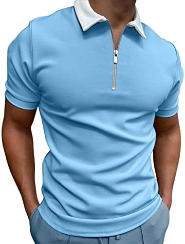UBST erkek Golf polo gömlekler Yaz Kısa Kollu Henley Fermuar Boyun Yakalı T Shirt Iş Kas Slim Fit Casual Tops