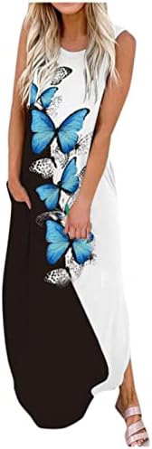 Zpervoba Yaz Elbiseler Kadınlar için Casual Boho Kolsuz Sundress Çiçek Bölünmüş Maxi Elbiseler Plaj Tankı Elbise Cepler