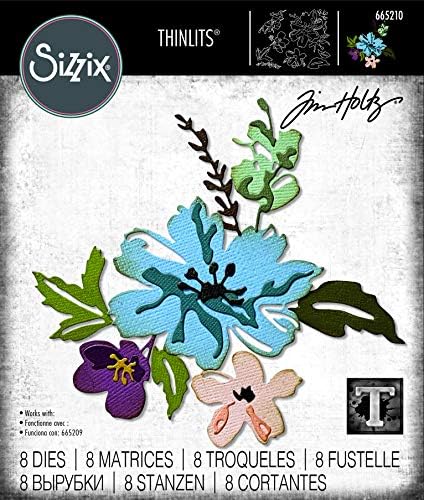 Sizzix Thinlits Die 665210 Fırça Darbesi Çiçekler 2 Tim Holtz 8 Paket, Çok Renkli