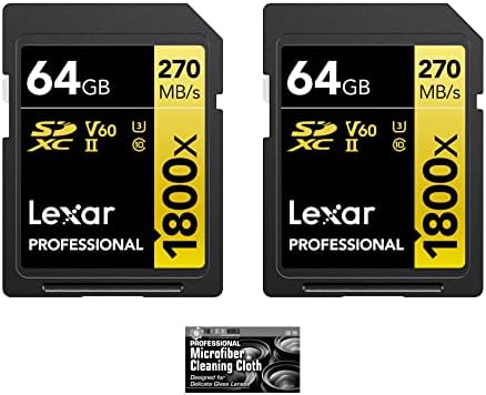 Lexar 64GB Professional 1800x UHS-II SDXC Bellek Kartı (270 MB/s, Altın Serisi, 2'li Paket) ile TheImagıngWorld Mikrofiber