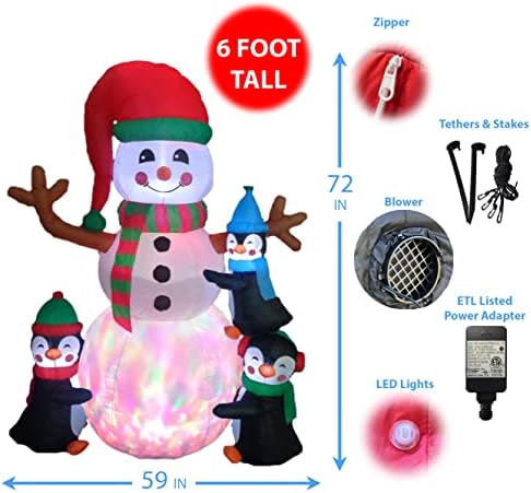 İki Noel partisi süslemeleri paketi, pırıltı ışıkları ile 7 ayak boyunda noel şişme penguen ve 6 ayak boyunda ışıklı