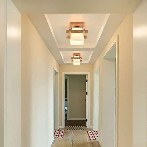 ZALORD ahşap ve cam tavan ışık fikstürlerijapon Pastoral kırsal tavan aydınlatma lambası merdiven koridor koridor