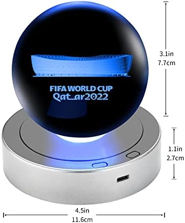 YouerCrystal Dönen Ekran Standı-Renkli ışıklı Dönen Ekran Standı-4 Döner ve 8 ışık Modlu 3D Dünya Kupası 2022 Kristal