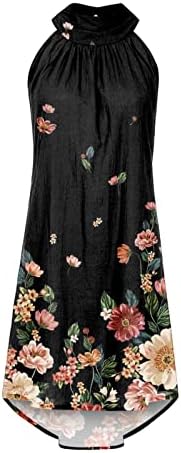 Yaz Elbiseler Bayan Çiçek Baskı Kolsuz Midi Elbise Moda Crewneck Hollow Out Elbise Casual Plaj Sundress