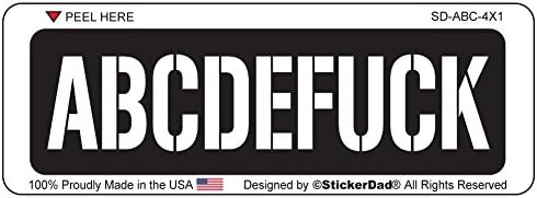 StickerDad® tarafından ABCDEFUCK Tam Renkli Baskılı Etiket - (boyut: 4 x 1 renk: SİYAH/BEYAZ) - Baret, Kask, Pencereler,