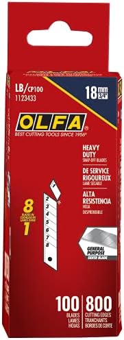 OLFA 18mm Ağır Hizmet Tipi Yapış Kapalı Yedek Bıçaklar, 100 Bıçak( 800 segment) LB / CP100-Snap-Off Maket Bıçağı Yedek