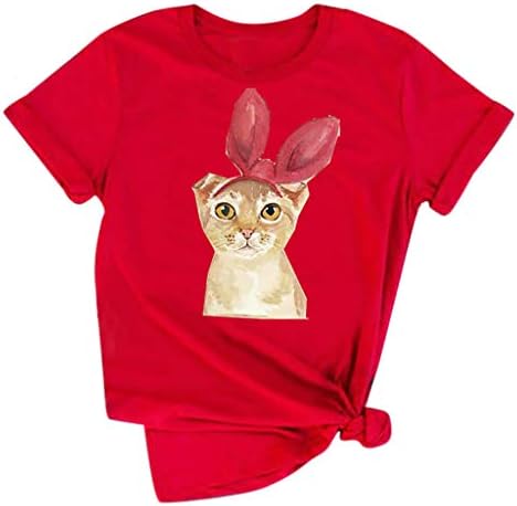 Kadınlar için yaz Üstleri 2022 Moda Kadın Rahat Kısa Kollu Kedi Baskılı sıfır yaka bluzlar Tee T-Shirt Bluz Kadınlar
