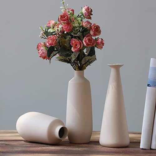 Abbittar Seramik Vazo 3'lü Set, Rustik Ev Dekorasyonu için Minimalist Tarzda Çiçek Vazoları, Modern Çiftlik Evi Dekoru,