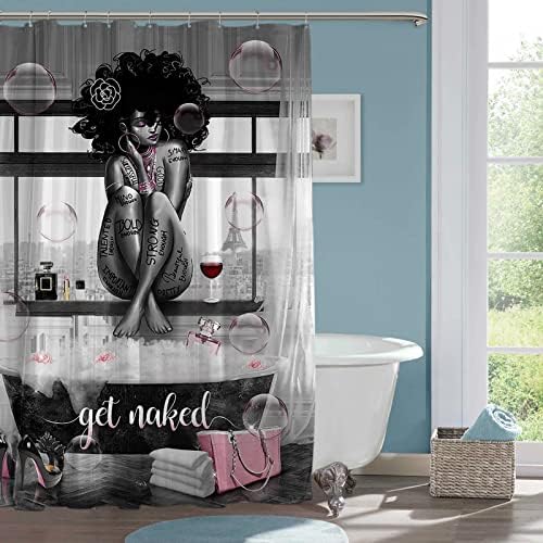 BOLDROLE Afro-Amerikan Duş Perdeleri Moda Siyah Kız ve Küvet Duş Perdeleri 55 x 72 Su Geçirmez Polyester Kumaş Afro