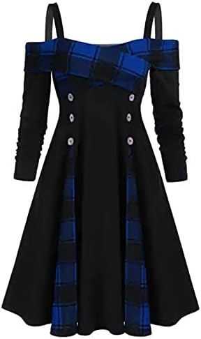 ıQKA kadın Artı Boyutu Uzun Kollu Ekose Baskı Düğme Aşağı Vintage V Yaka uzun elbise Zarif A-Line Gömlek Elbise Kemer