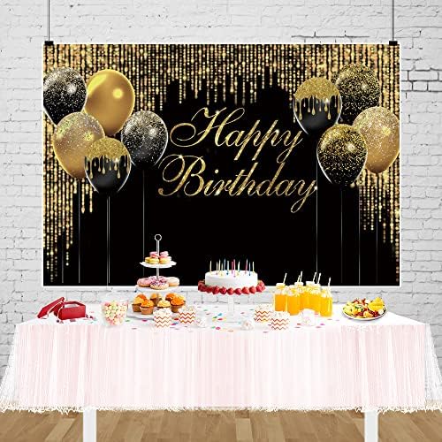 Mutlu Doğum Günü Zemin Fotoğrafçılık için Siyah ve Altın Balon parlak pullar Doğum Günü Fotoğraf Arka Plan LFEEY 10x8ft