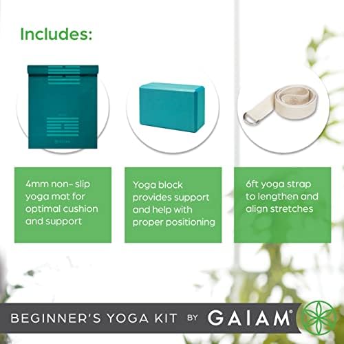 Gaiam Başlangıç Yoga Başlangıç Seti Seti (Yoga Matı, Yoga Bloğu, Yoga Kayışı) - Günlük Yoga için Hafif 4mm Kalınlığında