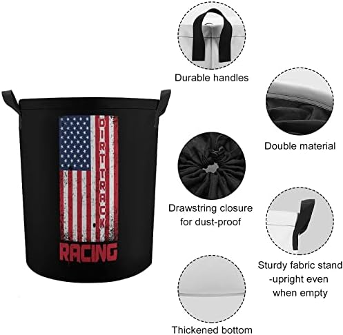 Dirttrack Yarış Amerikan Bayrağı çamaşır sepeti İpli Depolama çamaşır sepeti Büyük Oyuncak Organizatör Sepeti