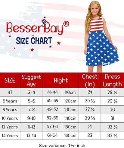 BesserBay kızın Dördüncü Temmuz Amerikan Bayrağı Elbise Yıldız Çizgili Salıncak Midi Tank Elbise 4-14 Yıl