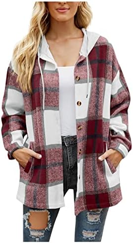 COKUERA Bayan Moda Sonbahar Ceket Zarif Renk Blok Düğmesi Dış Giyim Ceket Şık Slim Fit Polar Yaka Cep Kapüşonlu Ceket