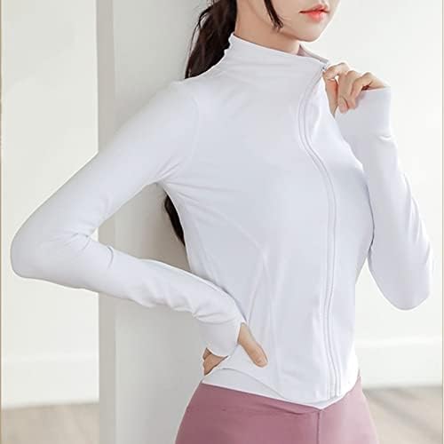 Shiyifa kadın Kırpılmış Atletik Ceket Slim Fit Zip Up Yoga Parça Egzersiz Ceketler Başparmak Delikleri ile
