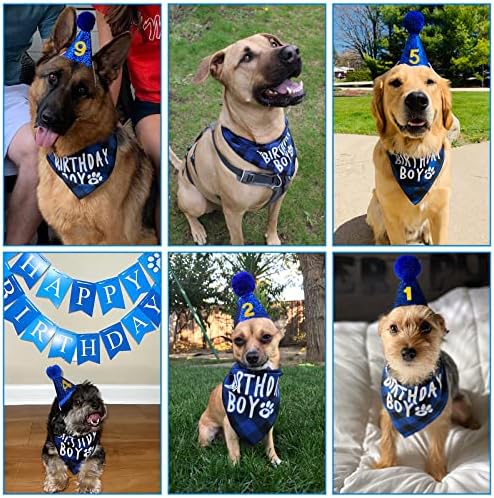 Pet Köpek Doğum Günü Partisi Malzemeleri-Köpek Doğum Günü Partisi Şapkalı Erkek Köpek Doğum Günü Bandanası, Köpek
