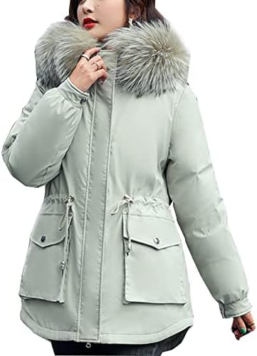 Kadın Kalınlaşmak Polar astarlı parka Bel İpli İnce Kış Ceket Uzun Kollu Faux Kürk Kapşonlu Ceket Cepler ile