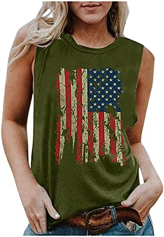 Tank Top Kadınlar için Y2k Vatansever Tankı Gömlek Bahar Abd Yıldız Çizgili Kolsuz Bluzlar Vintage Abd Bayrağı Tunikler