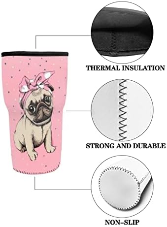 Snilety Pembe Bulldog Baskı 3 Set Buzlu Kahve Fincanı Kol Setleri, Neopren Yalıtımlı Fincan Kollu Bardak Kapağı Tutucular