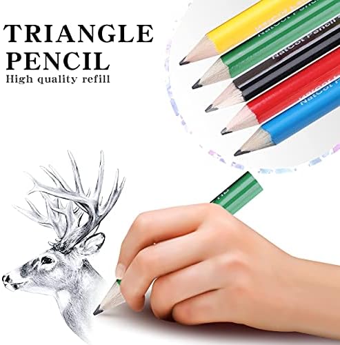 2-8 Yaş Arası Çocuklar için NatCot Üçgen Yağlı Kalem Kullanın.Kalemtıraş ve Silgili 10 Kurşun Kalem (Renkli)