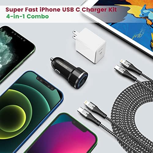iPhone 13 14 12 Hızlı Şarj Kiti, VELOGK 20W USB C PD Duvar/Araç Şarj Adaptörü iPhone 14/13/12 / Pro/Max/Mini/11/Xs