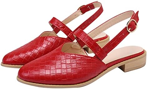 Flats Ayakkabı Kadınlar için Konfor Ayak Bileği Kayışı Sivri Burun Slingback Sandalet Düşük Topuk Tıknaz Blok Pompaları