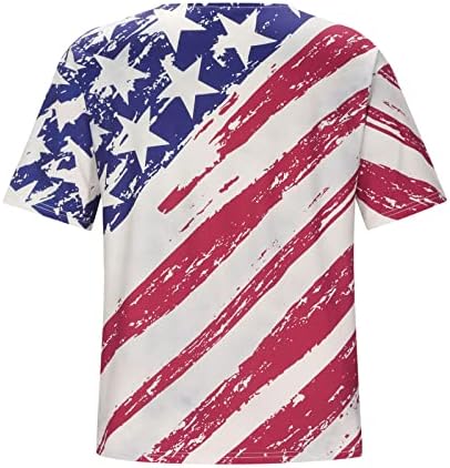 Bayan Bluz Renk Bloğu Amerikan Bayrağı Gevşek Fit Büyük Boy Bluzlar Tees Kısa Kollu V Boyun Spandex Brunch Bluz