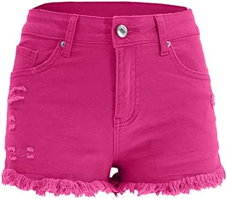 Kadın Gençler Kot Şort Orta Belli Sıkıntılı Bermuda Şort Kot Cepler Püsküller Hem Mini Sıcak kısa pantolon