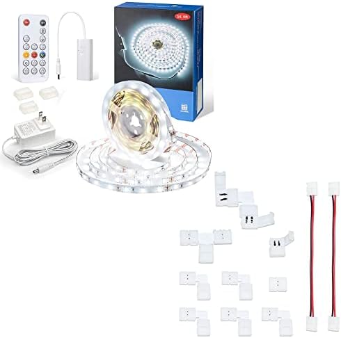 Konektörlü WOBANE Beyaz LED şerit ışıklar, Şeffaf LED ışık şeridi Kiti, 6500k Beyaz, 16,4 ft