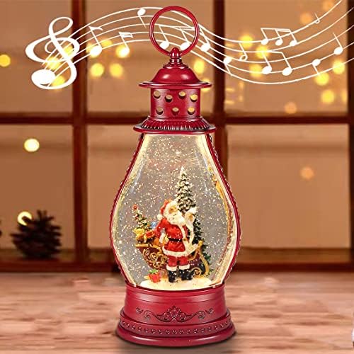 XPHOME ışıklı Noel Kar Küresi Fener Snowglobe Müzikal Pil Kumandalı Noel Baba Ağacı Pırıltılı Dönen USB 6 H Zamanlayıcı