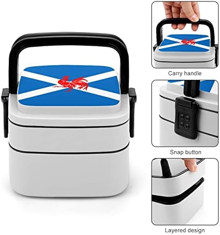 Kırmızı Horoz İskoçya Bayrağı Bento Kutusu Çift Katmanlı All-in-One İstiflenebilir yemek kutusu Kaşık ile Piknik için