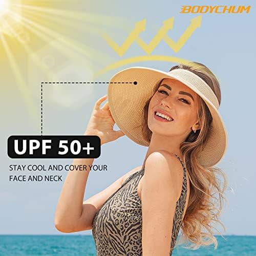 Kadınlar için güneşlik Şapkalar, Geniş Ağızlı Hasır güneş şapkaları Üstsüz Roll Up Ayarlanabilir plaj şapkası Plaj