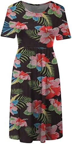 lczıwo kadın Çiçek Baskı Salıncak T-Shirt Elbise Rahat Rahat Ayçiçeği Flowy Sevimli Tunik Plaj Elbiseleri Cepler ile