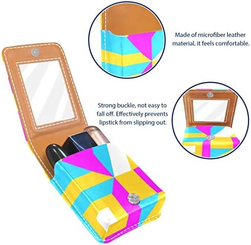 ORYUEKAN Ruj Kılıfı Ayna ile Sevimli Taşınabilir Makyaj Çantası kozmetik torbası, Geometrik Desen Renkli Sanat Modern