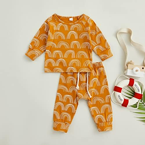 Toddler Bebek Kız Erkek Gökkuşağı Baskı Kıyafetler Sonbahar / Kış Yenidoğan 2 Adet giyim setleri Uzun Kollu Bisiklet