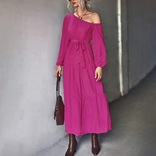 NOKMOPO Yeni Yıl Elbise Kadınlar için Sonbahar ve Kış Düz Renk Patchwork İpli Yuvarlak Boyun Uzun Kollu Elbise